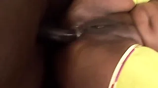 Blackie Curves scene featuring a big black cock and big ass black girl in lingerie