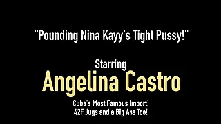 Latina MILF Angelina Castro gets her pussy pounded by Nina Kayy's huge ass