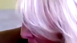 White MILF with big tits gives BBC a blowjob