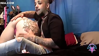 Hot interracial couple engaged in intense and passionate sex
