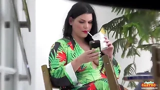 Busty Latina BBW Angelina Castro squirts and sucks a big cock with ease