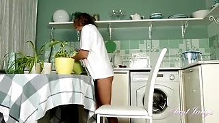 Hot MILF Irena Kitchen in sexy bikini playing with her pussy